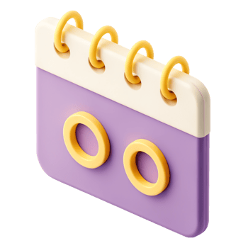 Cute 3D Purple Calendar Icon with Yellow Rings App UI Design Element png