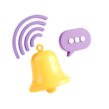 3D Render of Yellow Bell Notification Icon with Purple Wifi and Speech Bubble png