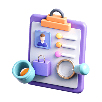 3D Render of User Profile Clipboard with Security Lock and Magnifying Glass png