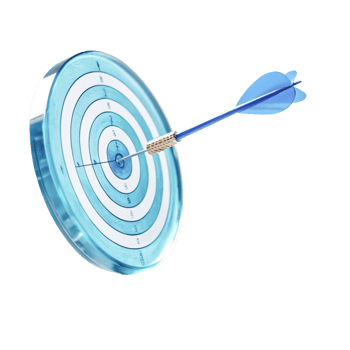Blue Glass Dartboard Target with Arrow Hitting Bullseye Achievement Concept png