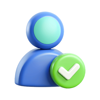 3D Cartoon User Profile Icon with Green Checkmark Approved, Verified Account png