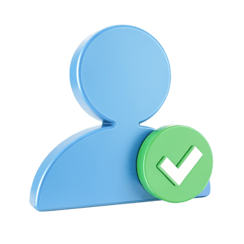 3D Render of Approved User Profile Icon Check Mark and Person Symbol png