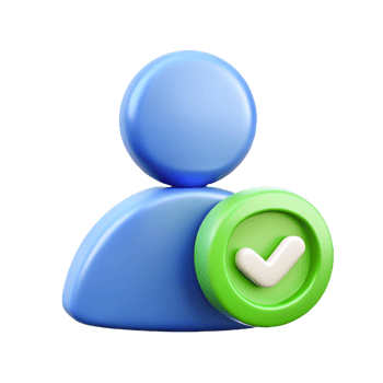 3D Render of Approved User Profile Icon Blue Person with png