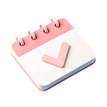 Pink 3D Render of a Desk Calendar with Check Mark, Completed Task Icon png