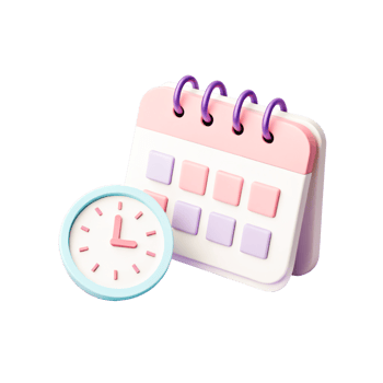 Cute 3D Render of Desk Calendar and Clock, Time Management Icon, Pastel Colors png