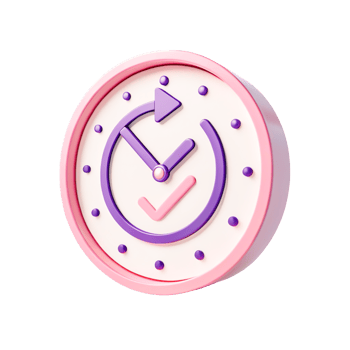 Cute 3D Render of Pink and Purple Clock with Checkmark Icon - Time Management Concept png