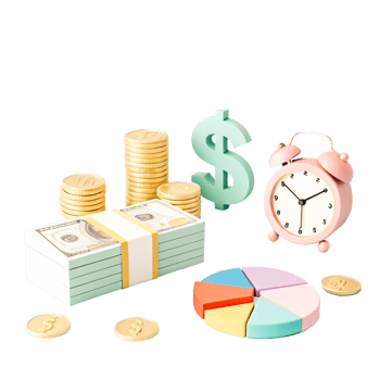 3D Cartoon Money, Time, and Finance Chart Illustration for Business Concepts png