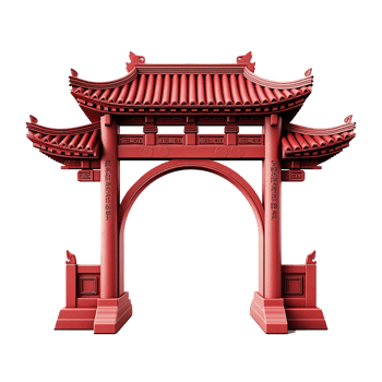 Traditional Chinese Red Archway Gate Entrance Design 3D Render png