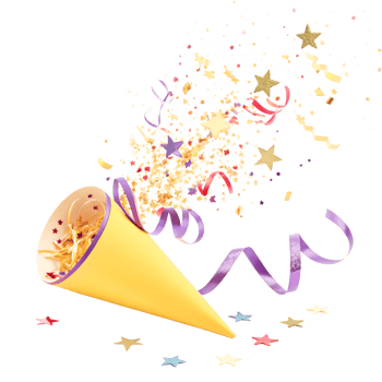 Festive Party Confetti Explosion from Yellow Cone Celebration Background png