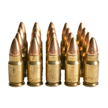Closeup of a Row of Fifteen 9mm Parabellum Ammunition Rounds png