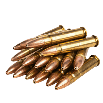 Closeup view of a pile of brass rifle cartridges ammunition bullets firearm projectiles png