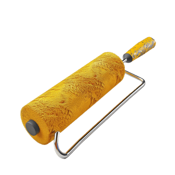 Highresolution 3D render of a yellow paint roller with a metallic handle png