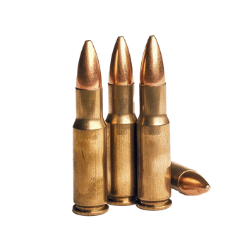 Closeup view of three 9mm Parabellum bullets ammunition cartridges with copperjacketed projectiles png