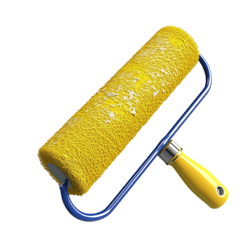 Highresolution 3D render of a yellow paint roller with a blue handle png