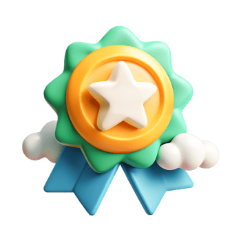 3D Cartoon Award Badge with Star, Ribbon, and Clouds - Achievement Icon png