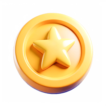 3D Render of Yellow Star Award Coin Icon Game UI Asset png