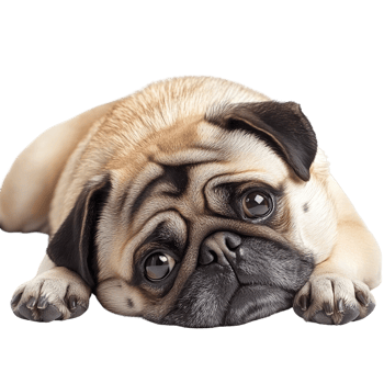 Close Up of Relaxed and Sleepy Pug Dog Resting Comfortably on a Transparent Background png