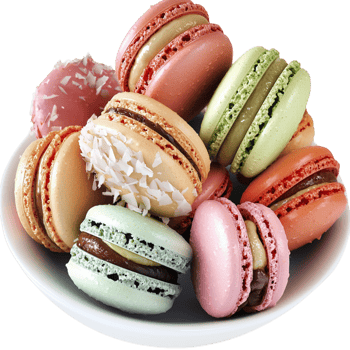Colorful assortment of macarons featuring a crunchy shell a soft, creamy filling, delivering a delightful burst of sweetness. png