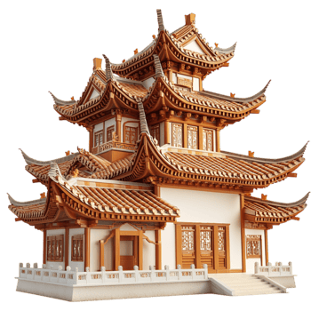 Traditional Chinese pagoda multiple red tiers intricate golden details, showcasing cultural heritage architectural beauty. png