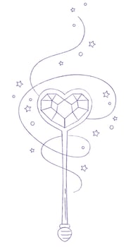 Heart shape magic wand doodle. Fairytale element in sketch style. Hand drawn illustration isolated on white background vector