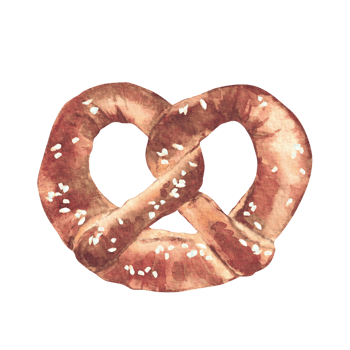 Pretzel. Traditional German bretzzel. Watercolor hand drawn bretzel with salt. Bread product, appetizer in Bavaria at the Oktoberfest beer festival for menu print isolated from background illustration png