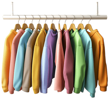 Trendy clothing rack showcasing stylish dresses neatly arranged colorful shirts in an organized fashion. png