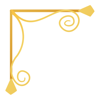 Corner design with golden corner frame with swirls on transparent background png
