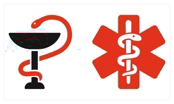 Asclepious and Caduceus in red color vector