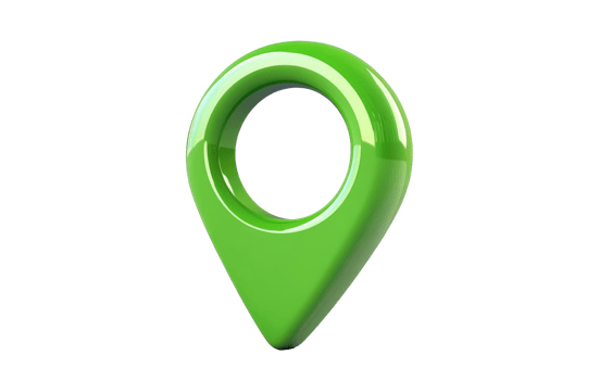 Green location marker designed for mapping applications and navigation tools, cut out on transparent background png