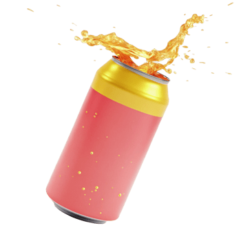 Refreshing Pink Soda Can with Splashing Liquid and Golden Top png
