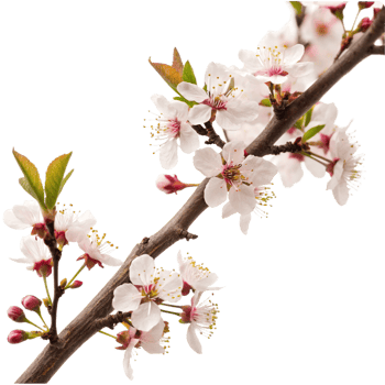 Closeup of Delicate White Blossoms on a Branch in Springtime png