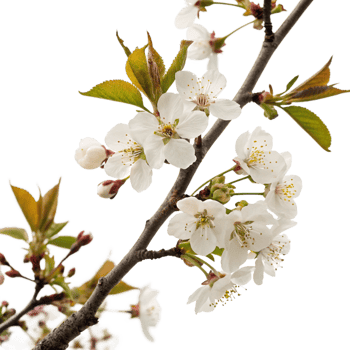 Stunning Closeup of Delicate White Cherry Blossoms in Full Bloom on a Branch png