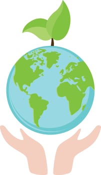Hands protecting planet Earth with green leaves vector