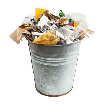 Full Metal Trash Can Overflowing on transparent background. png