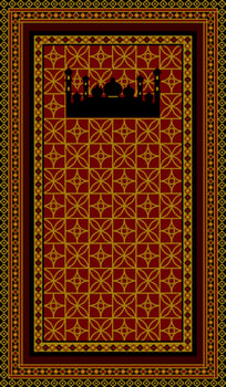 Red prayer mat with masjid on it vector