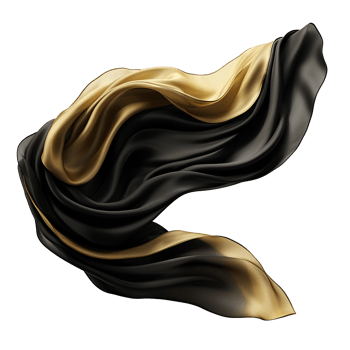 Abstract Swirling Black and Gold Fabric Drape Design, Elegant Luxury Textile Background, 3D Render of Flowing Silk, High Fashion Texture Image, Modern Artistic Composition png