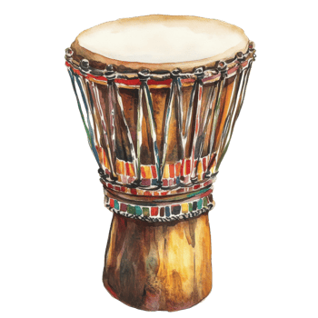 African Drum Watercolor Clipart on transparent background. png