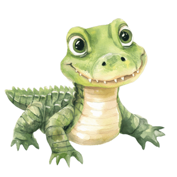 Cute Baby Crocodile Watercolor Clipart on transparent background. png