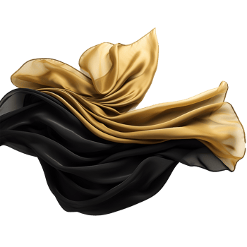 Elegant Draped Black and Gold Silk Fabric Swirling Design Texture Background png
