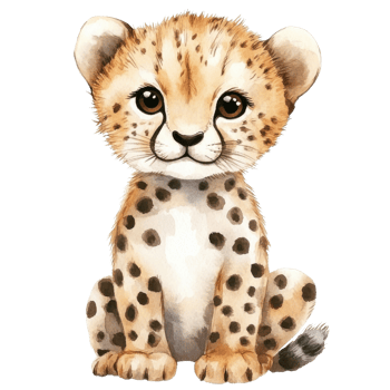 Adorable Baby Cheetah Watercolor Clipart on transparent background. png