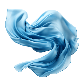 Abstract image of flowing light blue silk fabric swirling in the air, elegant and smooth texture, soft light, 3D rendering png
