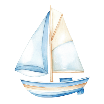 Watercolor Toy Sailboat Clipart on transparent background. png