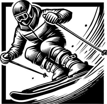 A Skier Carving On A Ski Slope, Black And White Ski Silhouette vector