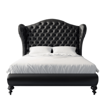 Luxury Black Tufted Bed Headboard on transparent background. png