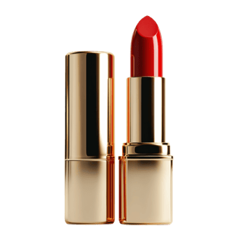 Luxury Red Lipstick Golden Tube on transparent background. png