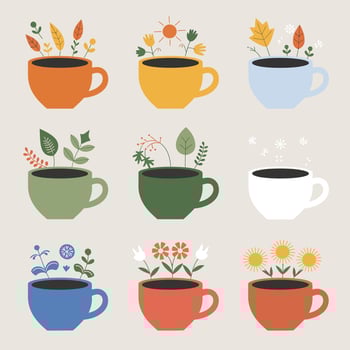 Nature Coffee Cups 3x3 Grid vector