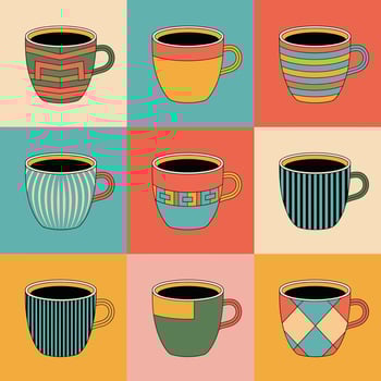 Vintage Coffee Cup 3x3 Grid Art vector