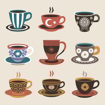 Cultural Coffee Cups 3x3 Grid vector