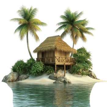 Secluded Tropical Beach Hut Island on transparent background. png
