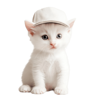 Adorable Kitten Baseball Cap Portrait on transparent background. png